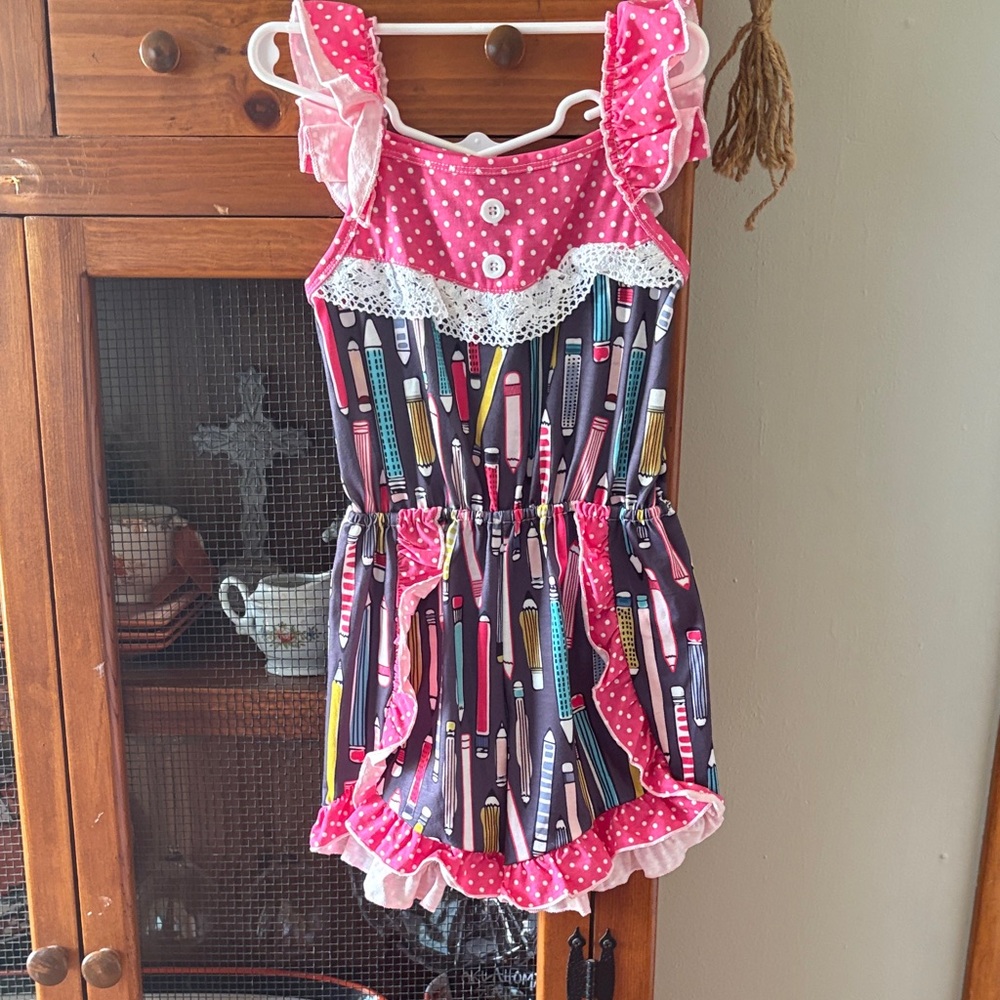 Kids Pink School Supplies Romper
